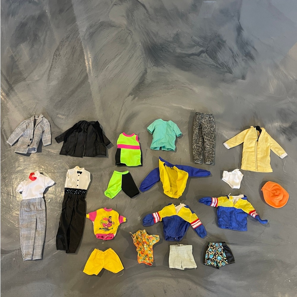 VTG Mattel Ken Doll Clothing Lot of 19 Suits Shorts Sets Flintstones Hat 80s 90s